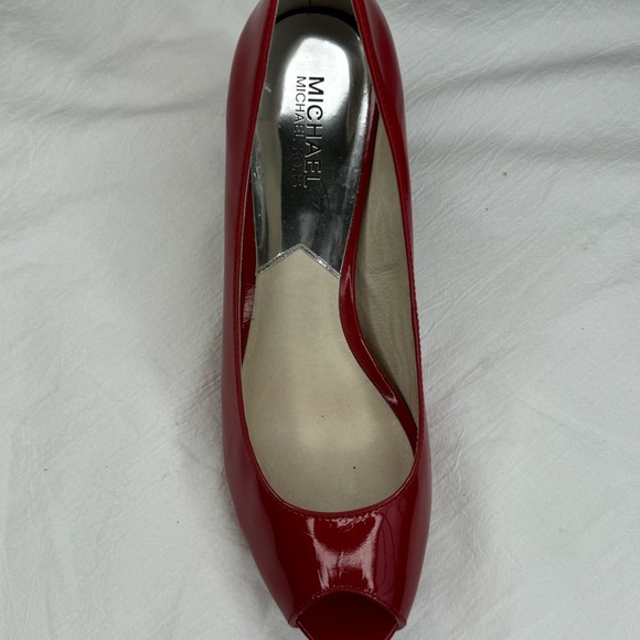 Michael Kors Red Patent Heels Hamilton Open Toe Platform Pumps Size 8M SEXY - Picture 6 of 13
